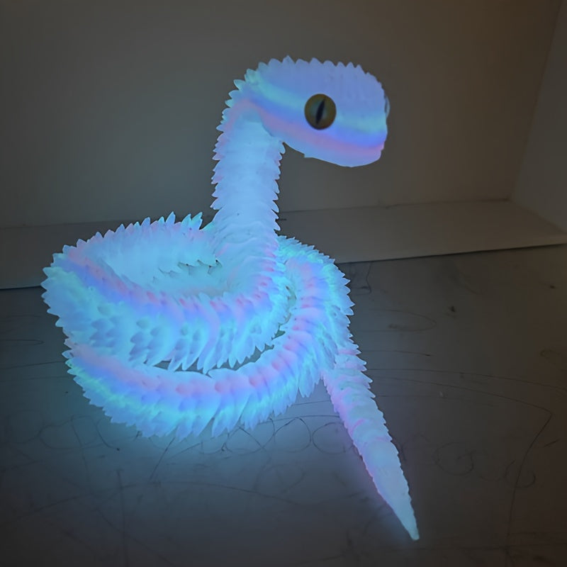 Movable Joint 3D Printed Snake Toy - Home Office Executive Desk Decor, Night Light Rainbow Gift For Friends