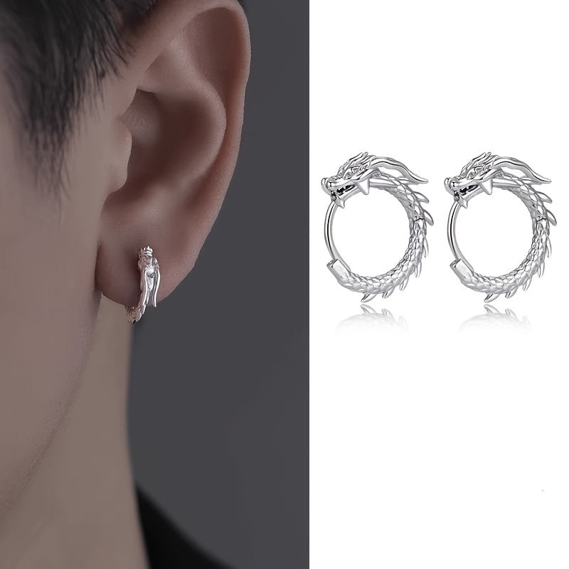 1 Pair Fashionable Punk Dragon Hoop Earrings for Men, Alloy Material with Alloy Ear Needle, Suitable for Daily Wear