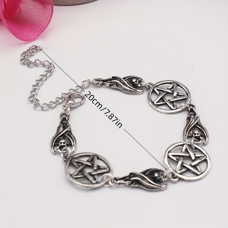 1pc Gothic Retro Pentagram And Bat Bracelet For Men