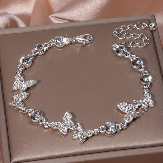 Luxurious Butterfly Shaped Rhinestone Studded Silver Plated Bangle Bracelet - Dazzling Hand Jewelry Gift for Women with Elegant Style - Perfect Accessory for Formal Occasions, Parties, and Daily Wear