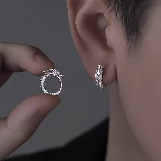 1 Pair Fashionable Punk Dragon Hoop Earrings for Men, Alloy Material with Alloy Ear Needle, Suitable for Daily Wear