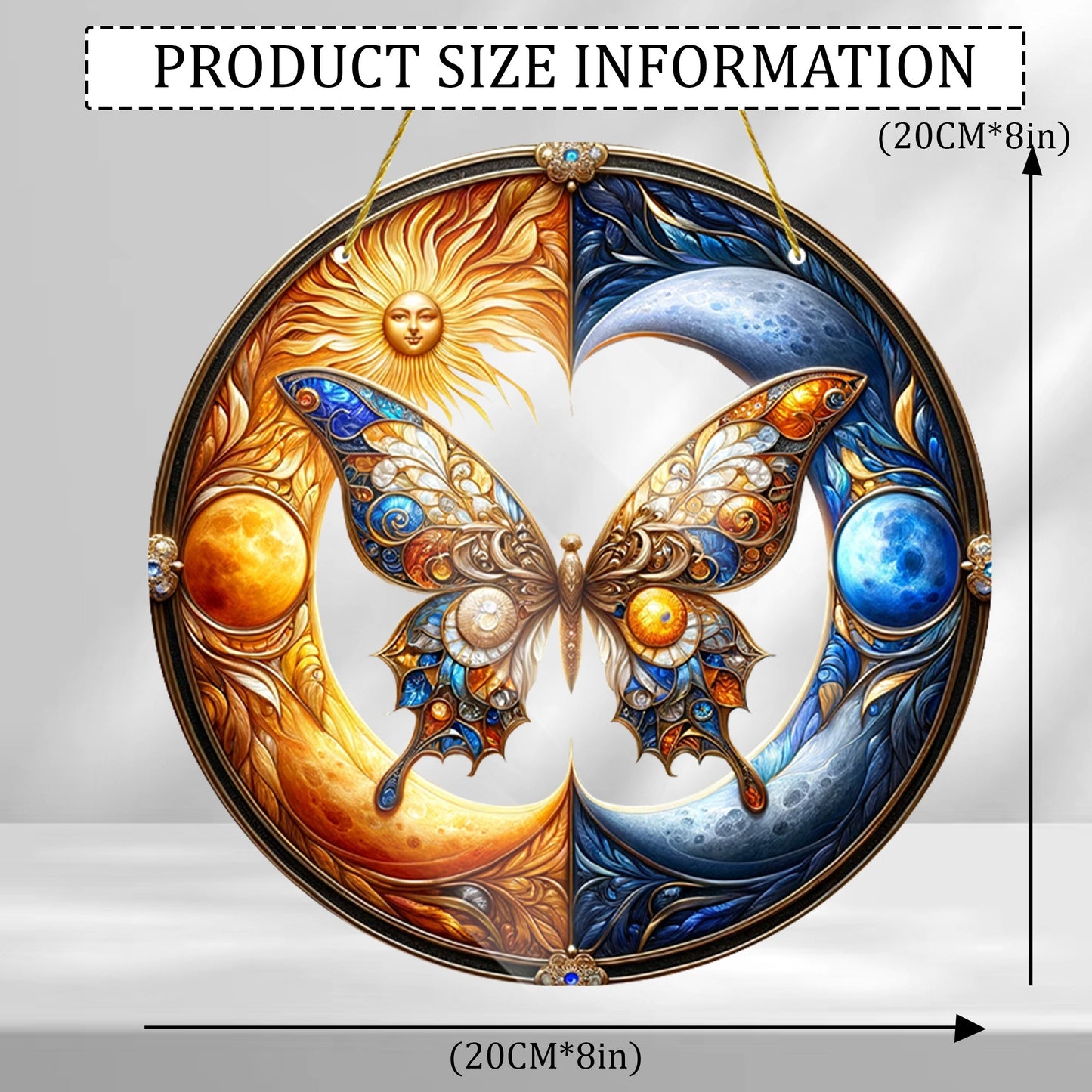 Sun and Moon Butterfly Suncatcher, 8"x8" Yin Yang Acrylic Sun Catcher, Fantasy Gift for Mom, Family, Lover, Friends, Room, Bedroom, Living Room Decor, Suitable for Outdoor Garden Patio