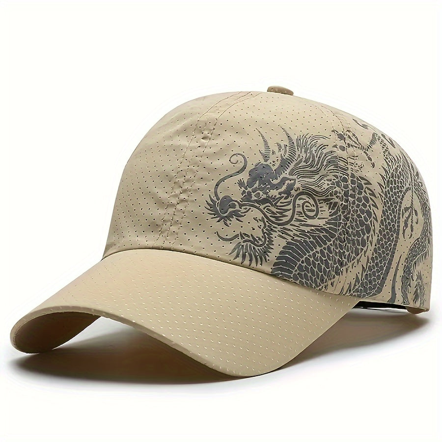 Mens Quick Dry Dragon Print Baseball Cap - Perfect for Outdoor Mountaineering and Casual Wear - Breathable, Lightweight, Adjustable, One-Size-Fits-Most Design