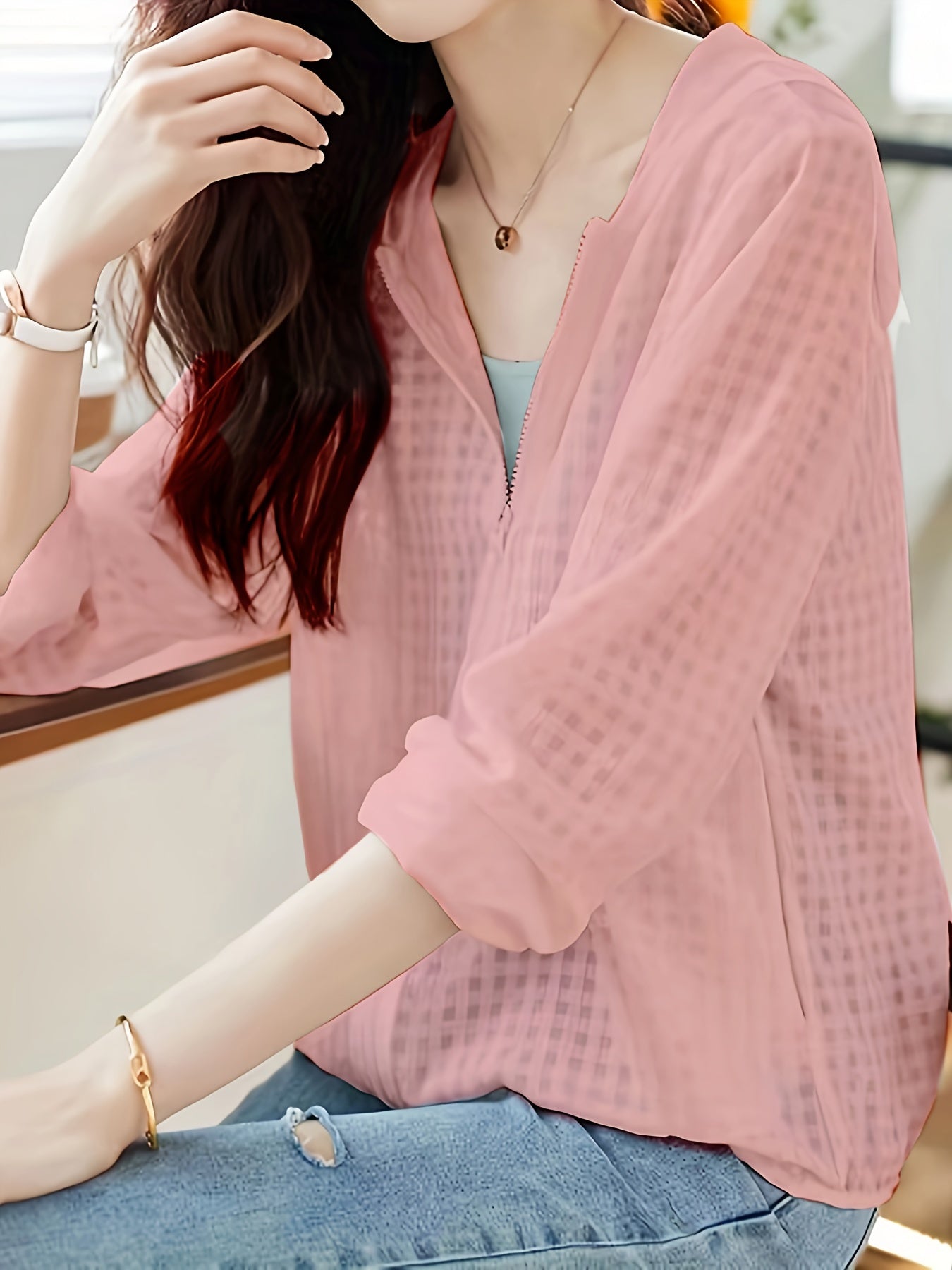 Lightweight Casual Summer Jacket for Women - Easy-Care Polyester, Stylish Solid Color Zip Coat