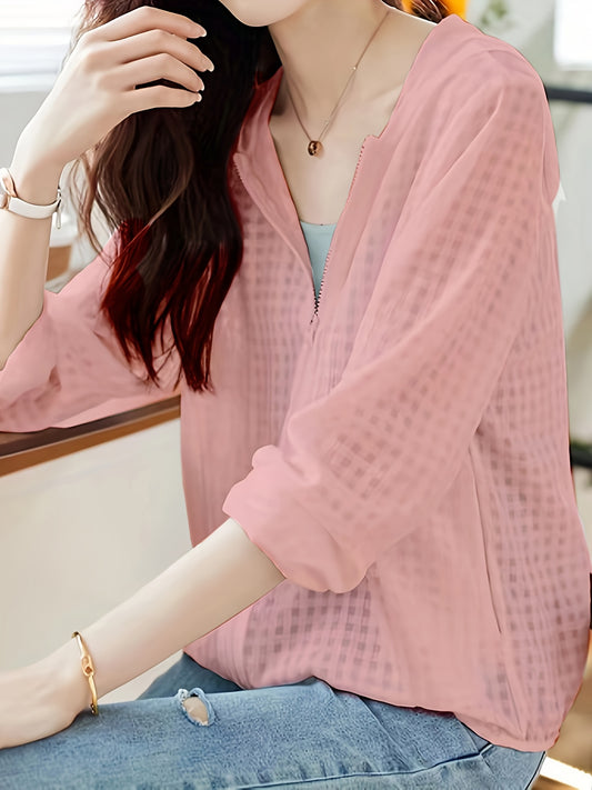 Lightweight Casual Summer Jacket for Women - Easy-Care Polyester, Stylish Solid Color Zip Coat