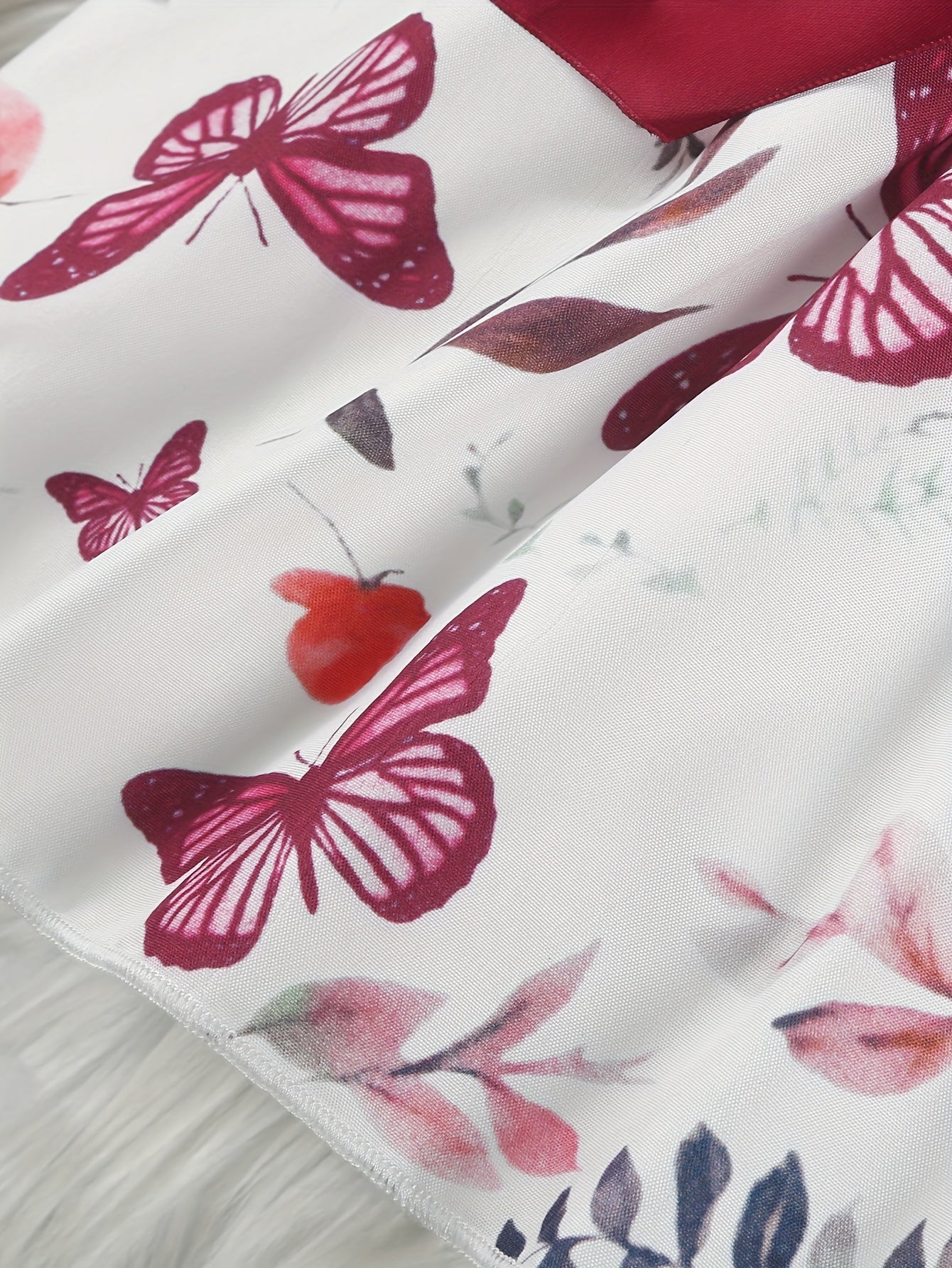 Baby Girls Cute Butterfly Graphic Print Ruffled Sleeve Belted Dress, Kids Summer Comfortable Clothes