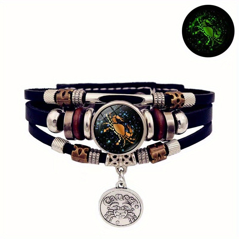 1pc 12 Zodiac Luminous Leather Bracelet Men Women Handmade Multilayer Beaded Bracelet Creative Hand Jewelry Bracelet Party Birthday Favors