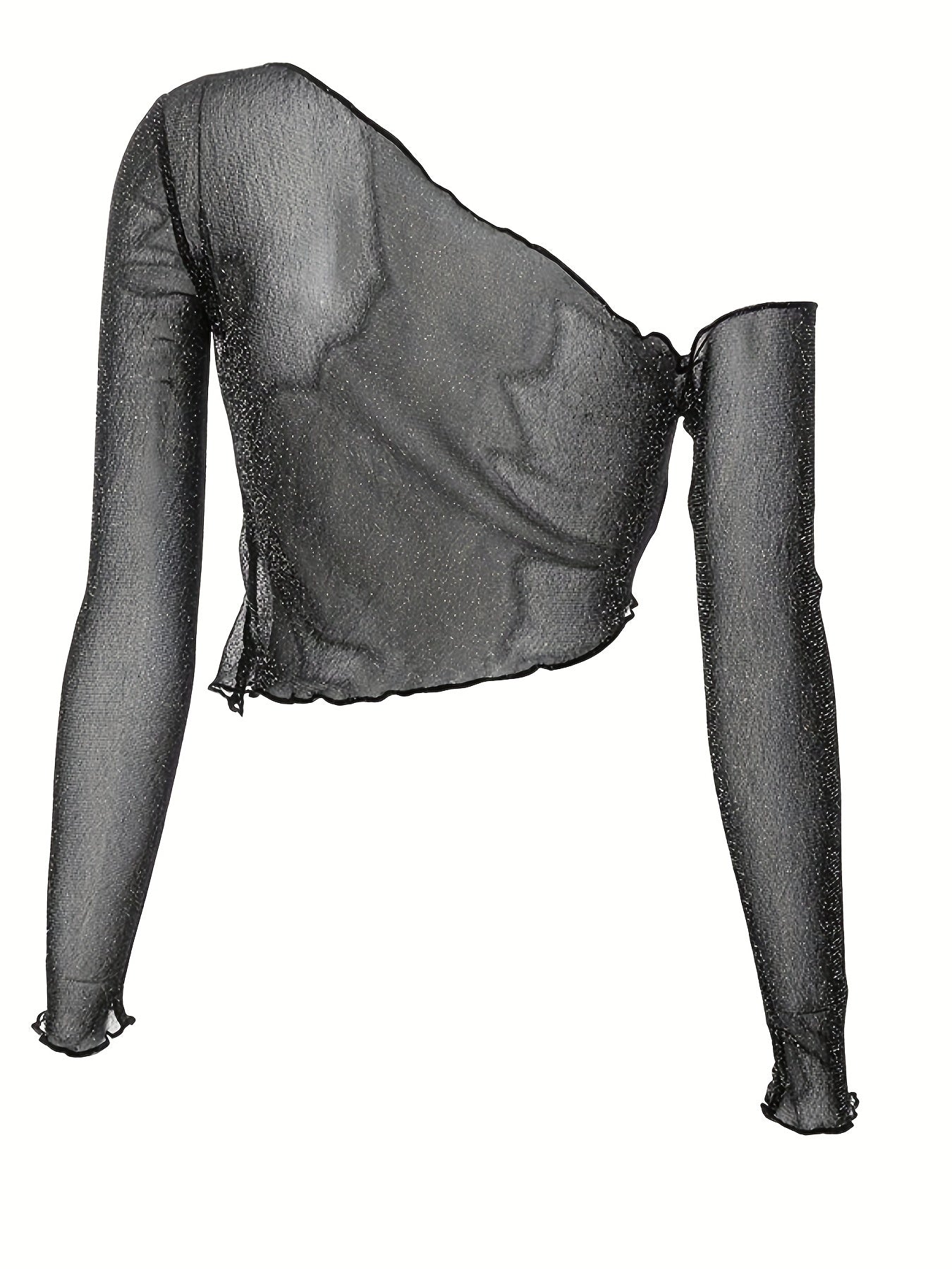 Mesmerizing Mesh Crop Top - Long Sleeve, Semi-Sheer, Breathable, Casual Summer & Spring Essential - Womens Fashion Clothing