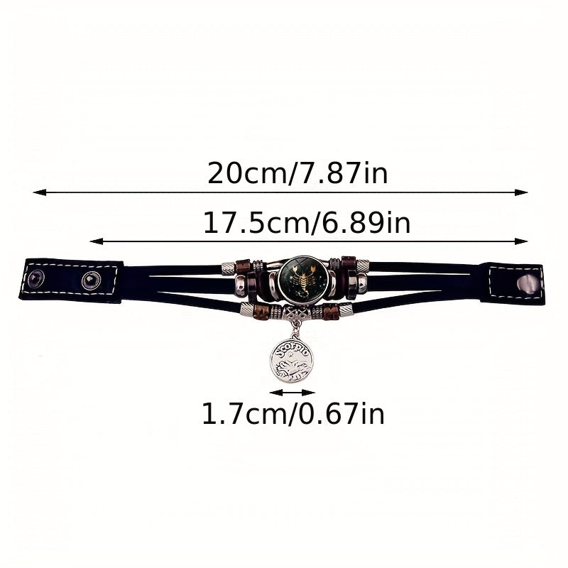 1pc 12 Zodiac Luminous Leather Bracelet Men Women Handmade Multilayer Beaded Bracelet Creative Hand Jewelry Bracelet Party Birthday Favors