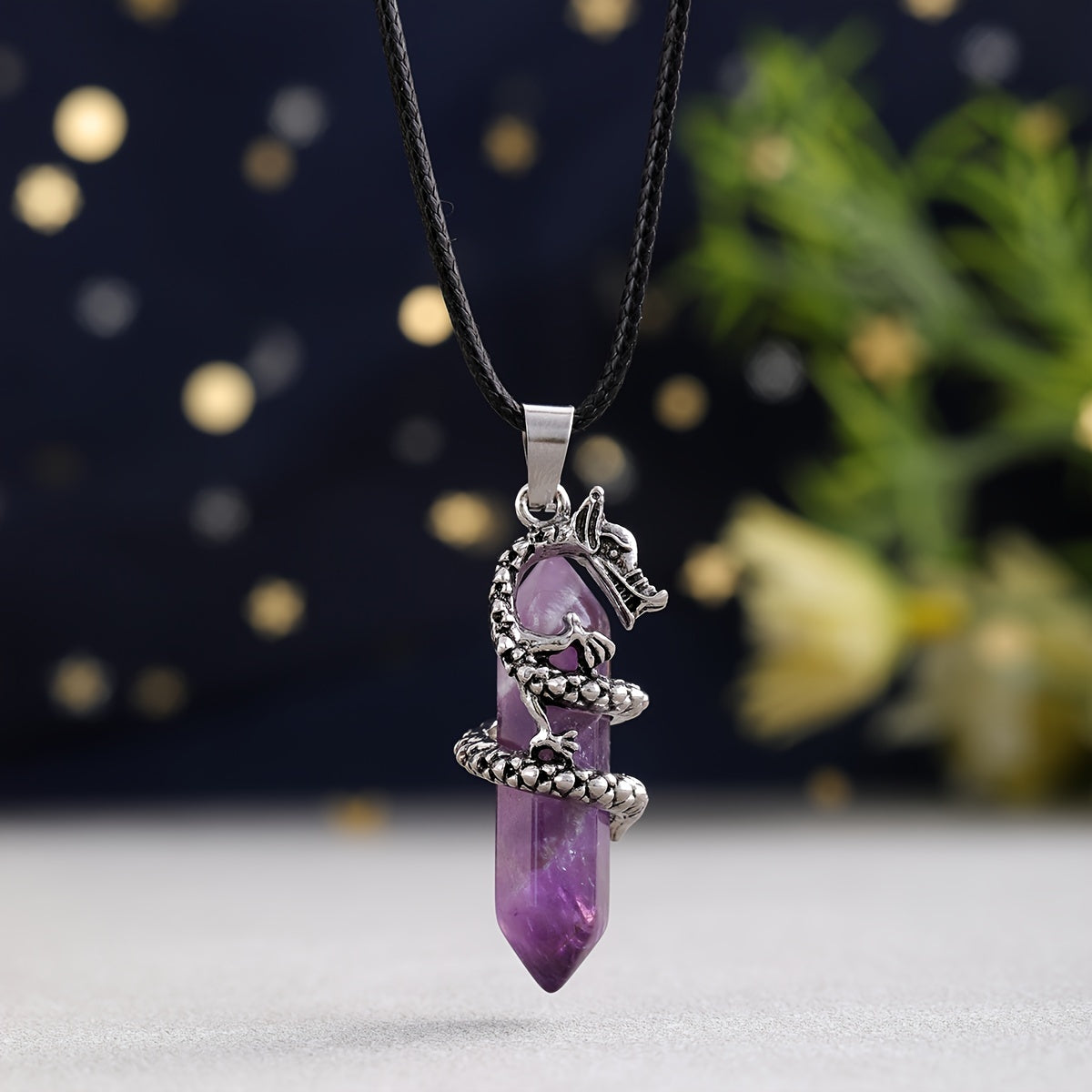 1pc Flying Dragon Pendant Necklace, Synthetic Faux Gemstone, Gun Black Plated, Double Pointed Hexagonal Column, Animal Pattern, Casual Style, February Birthstone, Ideal Gift for Special Occasions, DIY Jewelry for Men and Wome