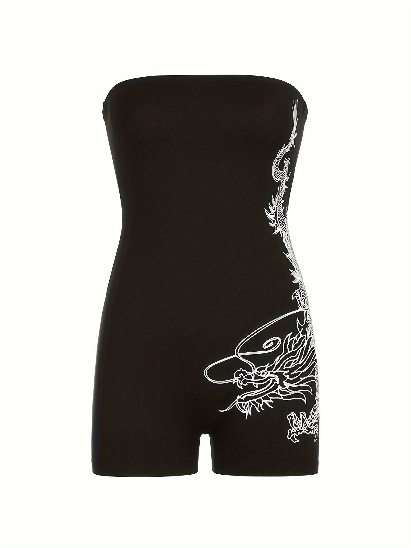 Dragon Pattern Tube Romper Jumpsuit, Casual Sleeveless Romper Jumpsuit For Summer, Women's Clothing