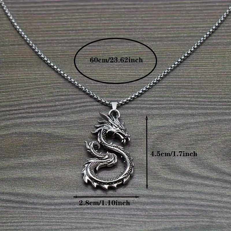 Boys' Creative Dragon Pendant Necklace, Fashion Jewelry Decoration Accessories for Holiday Birthday Party Gifts