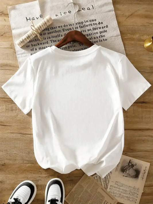 Letter Pattern Printed Fashionable Women'S T-Shirt - Comfortable And Easy Round Neck Suitable for Spring And Summer, Elegant And Casual Top, 100% Pure Top, Elegant Party Must-Have for Summer