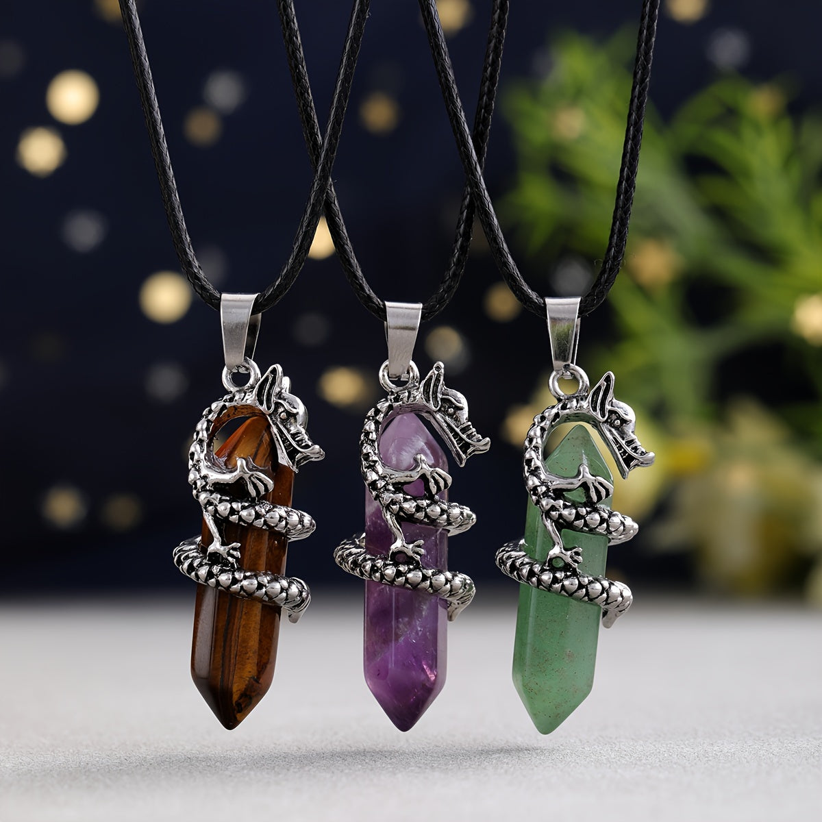 1pc Flying Dragon Pendant Necklace, Synthetic Faux Gemstone, Gun Black Plated, Double Pointed Hexagonal Column, Animal Pattern, Casual Style, February Birthstone, Ideal Gift for Special Occasions, DIY Jewelry for Men and Wome