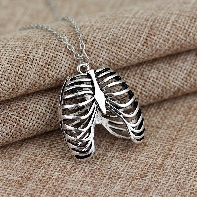 1pc Fashion Gothic Rib Cage Necklace, Gothic Punk Unique Retro Pendant Necklace Men's Jewelry, Stylish Charming Men's Necklace