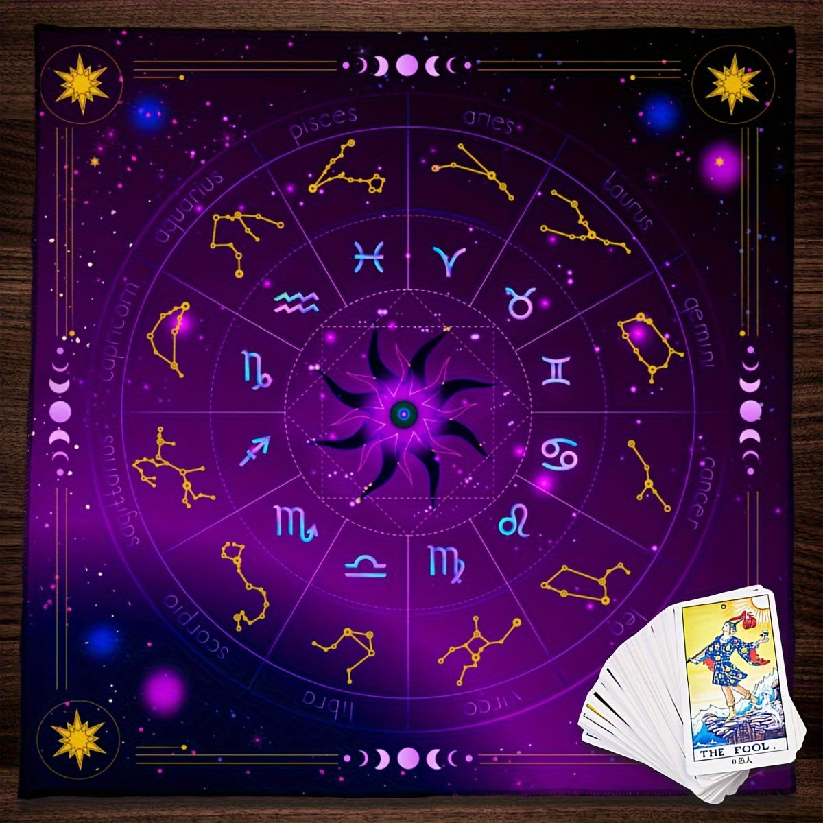 1pc, Twelve Constellations Tarot Astrology Cloth, Sun, Starlight, Altar Cloth, Witch Home Decoration Background Cloth.Gathering Board Game Card Pad