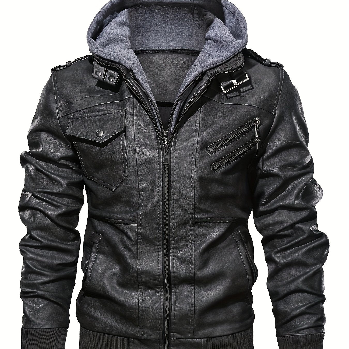 Men's Premium Hooded Jacket - Black, Regular Fit, Polyester Lining, Zip-Up, Multiple Pockets, Easy Care, Long Sleeve, Casual Style