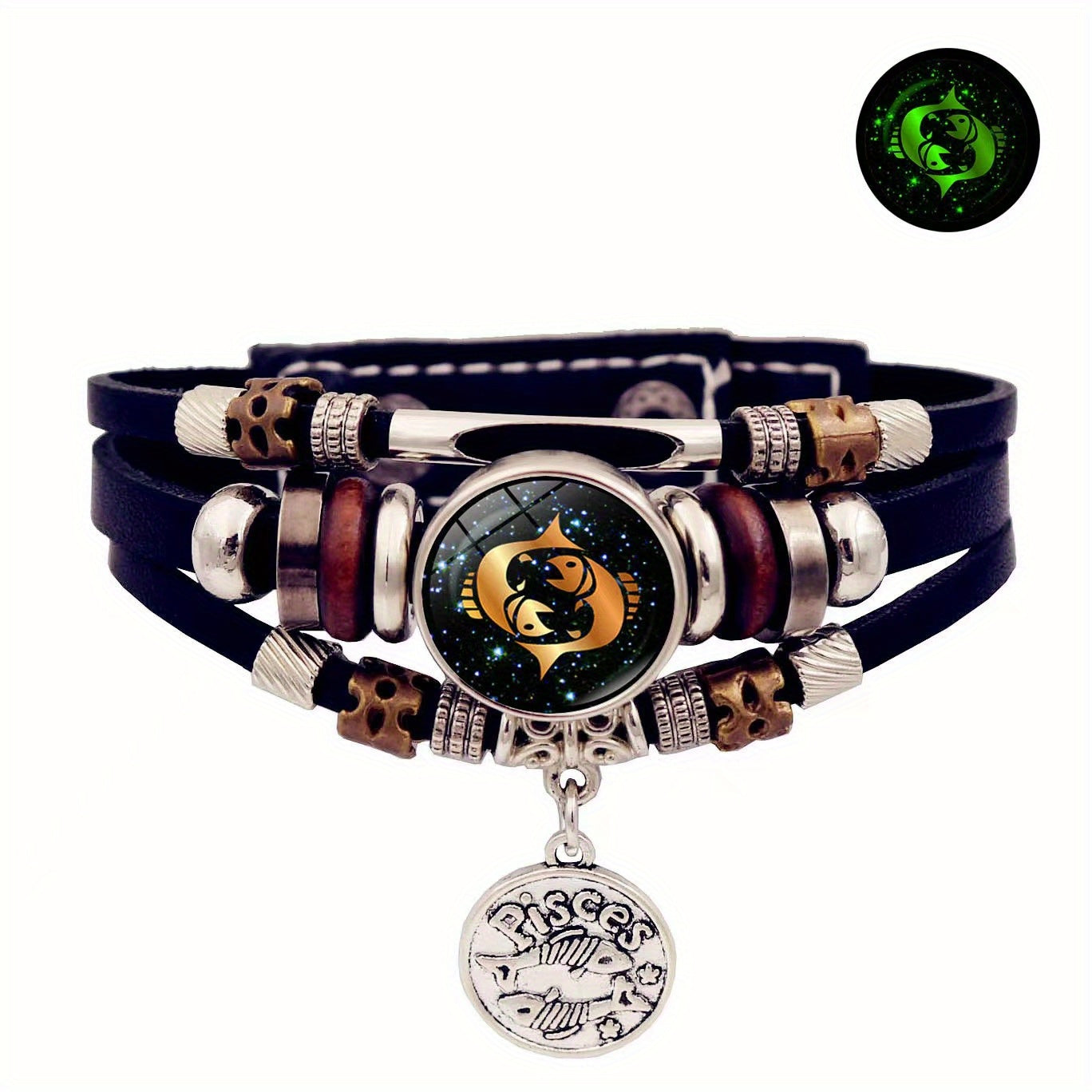 1pc 12 Zodiac Luminous Leather Bracelet Men Women Handmade Multilayer Beaded Bracelet Creative Hand Jewelry Bracelet Party Birthday Favors