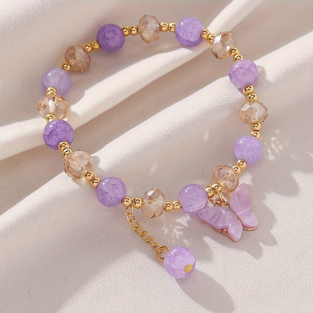 Y2K Style Beads Bracelet Butterfly Shape Pendant Ladies Elegant Hand String ((Random Order Beads)