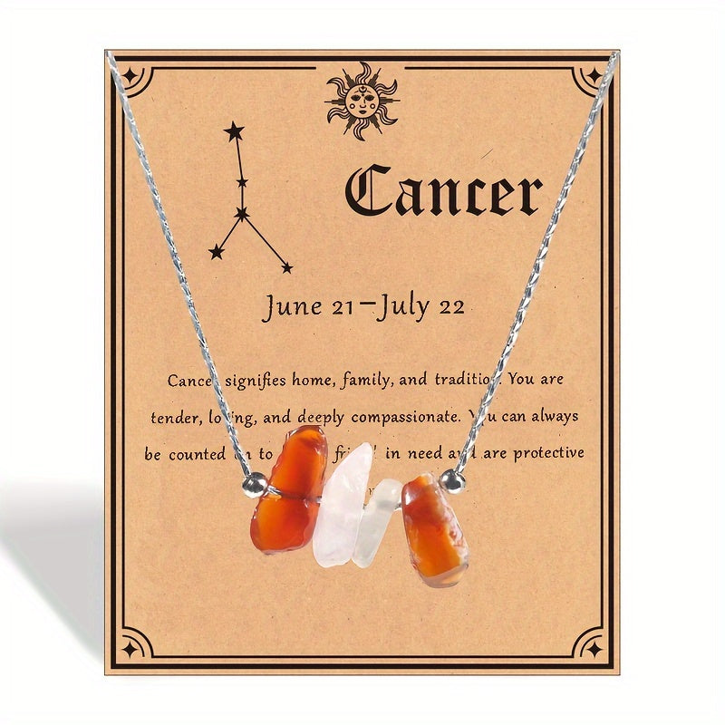 1pc Zodiac Gemstone Necklace with Astrological Card - Perfect Holiday Gift for Gemini, Aries, Leo - Star Sign Stones Pendant with Personality Traits Overview