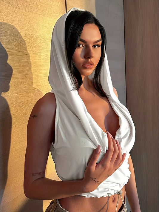 Chic Sleeveless Hooded Crop Top - Fashionable Solid Casual Wear - Perfect for Womens Everyday Style