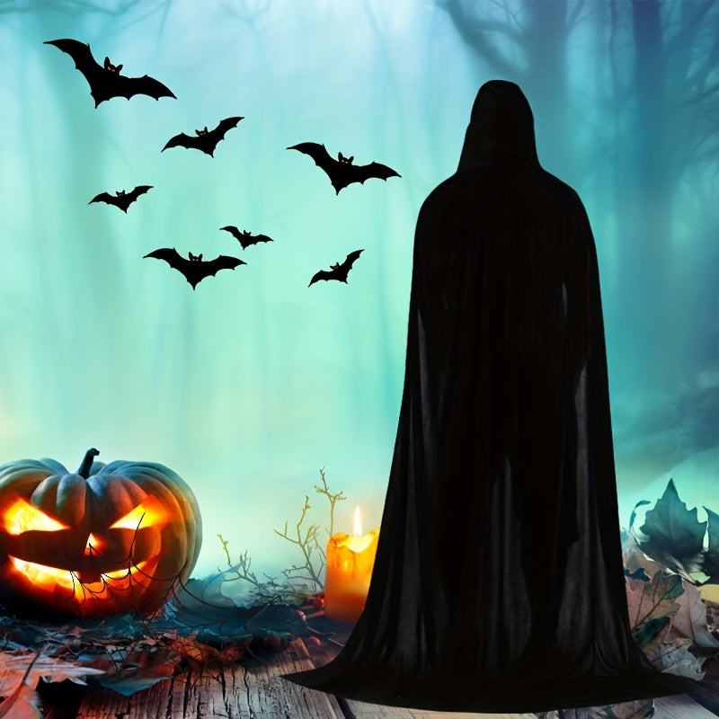 1pc Black Hooded Cloak - Witch Cosplay Accessories, Costumes Masquerade, Family Celebration Decor - Polyester - For Halloween, Cosplay, Parties - Perfect Gift for Costume Lovers & Halloween Enthusiasts