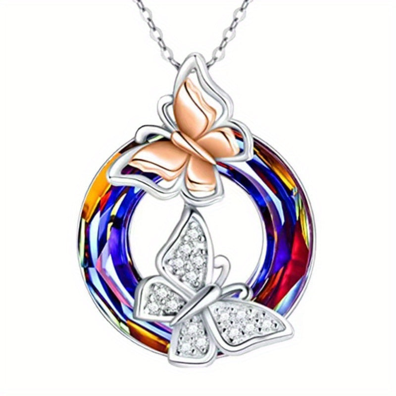 3pcs Colorful Butterfly Pendant Necklaces, Simple Fashion For Girls, Memorial Day Valentine's Day Gift