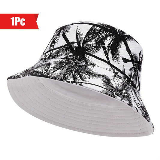 1pc Mens Fashionable Leaf Pattern Woven Polyester Bucket Hat - Non-Stretch, Classic Design, Perfect for Outdoor Activities - Durable and Comfortable