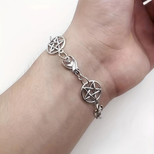 1pc Gothic Retro Pentagram And Bat Bracelet For Men